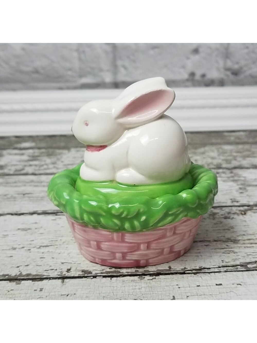 Easter bunny sitting on basket trinket box